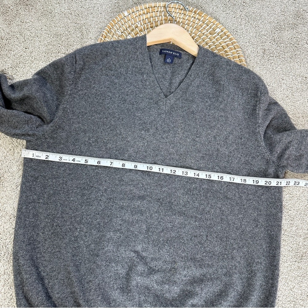 Lands’ End Men’s 100% Cashmere V-Neck Sweater Longsleeve Classic in Gray M - Picture 11 of 13